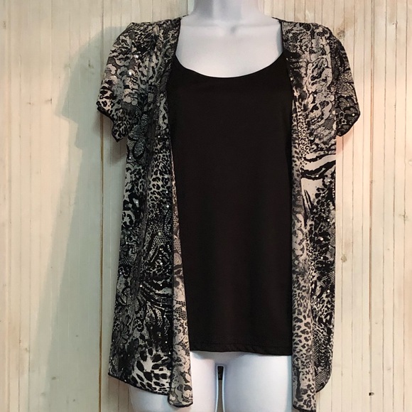 Brittany Black | Black & White Sequin Tank Blouse - Picture 1 of 4